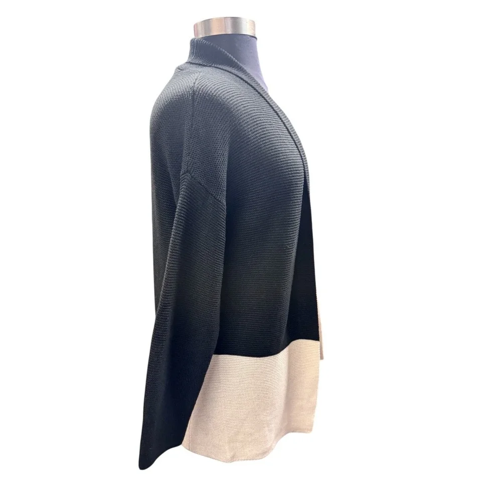 KERISMA Colorblock Open Front Cardigan Sweater Black Beige S/M minimalist‎ basic